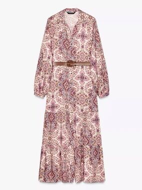 ZARA NEW ❕ BELTED MIDI DRESS SIZE LARGE REF : 2298/061 NWT MULTICOLOR SS25